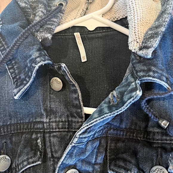 FP Distressed Denim Hooded Jacket with Knit Sleeves - X-Small (EUC) - Picture 5 of 12